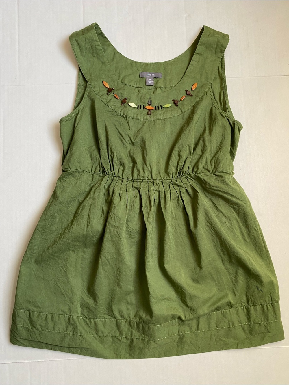 Apt. 9 Olive Green Empire Waist Embellished Tank Top Size M Like New